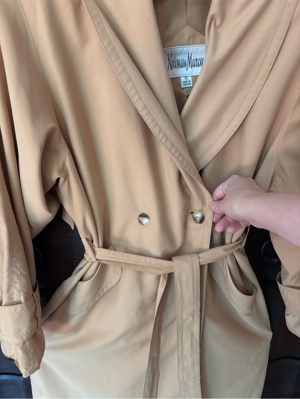 NEIMAN MARCUS Women’s Vintage 1980’s Luxury Trench Coat - Size 12 - Picture 6 of 11